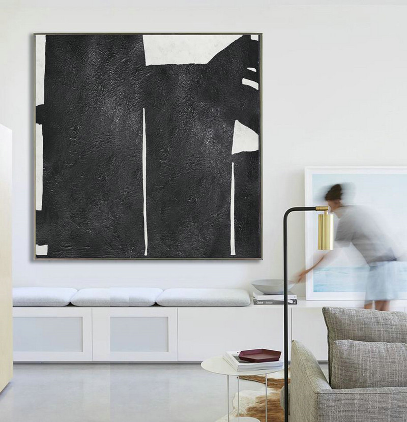Large Abstract Painting On Canvas,Oversized Minimal Black And White Painting - Oversized Canvas Art